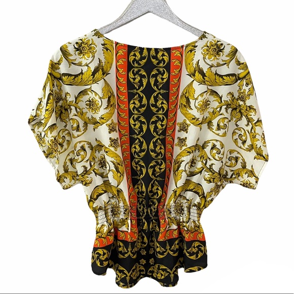 Beige by eci Printed Dolman Batwing Sleeve Blouse with Elastic Waist - Picture 2 of 6